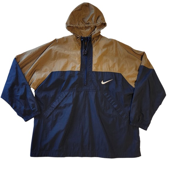 Nike Other - NIKE Vintage 90's Swoosh  Windbreaker Jacket 1/2 zip Blue Tan Colorblock Mens L